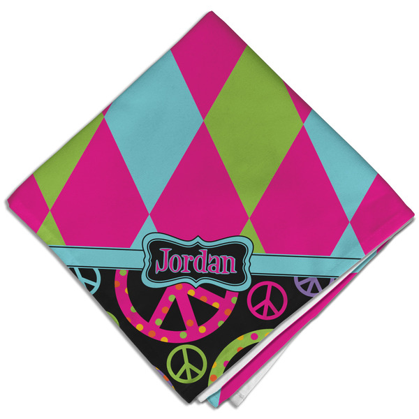 Custom Harlequin & Peace Signs Cloth Dinner Napkin - Single w/ Name or Text
