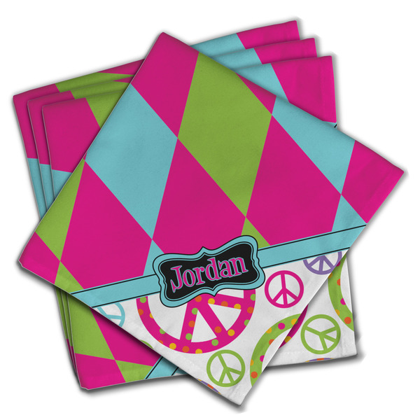 Custom Harlequin & Peace Signs Cloth Napkins (Set of 4) (Personalized)