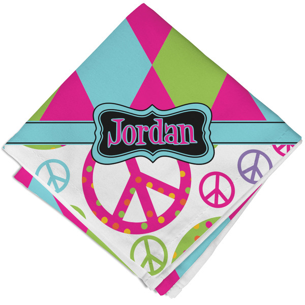 Custom Harlequin & Peace Signs Cloth Napkin w/ Name or Text