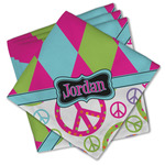 Harlequin & Peace Signs Cloth Cocktail Napkins - Set of 4 w/ Name or Text