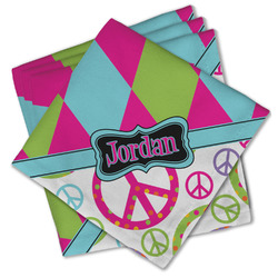 Harlequin & Peace Signs Cloth Cocktail Napkins - Set of 4 w/ Name or Text