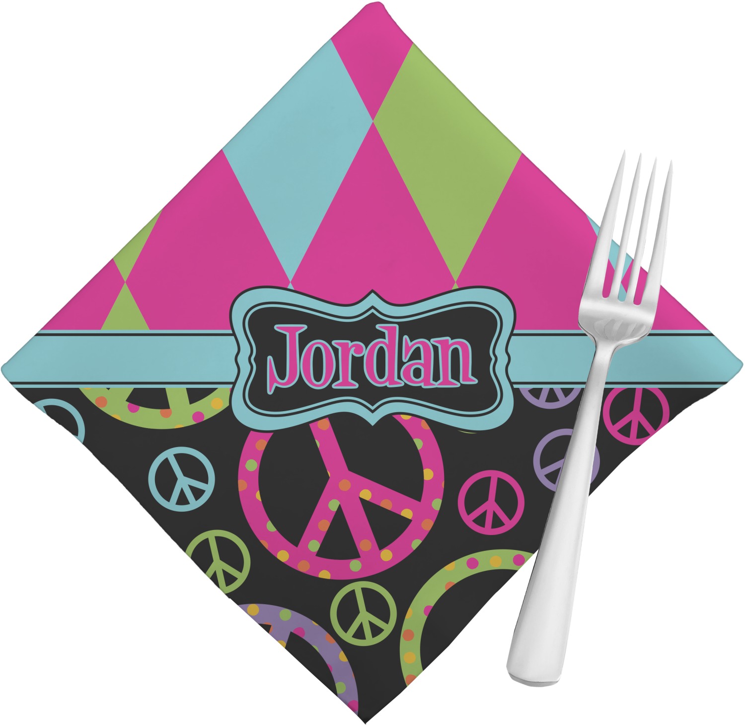 Harlequin & Peace Signs Cloth Napkins (Set of 4) (Personalized