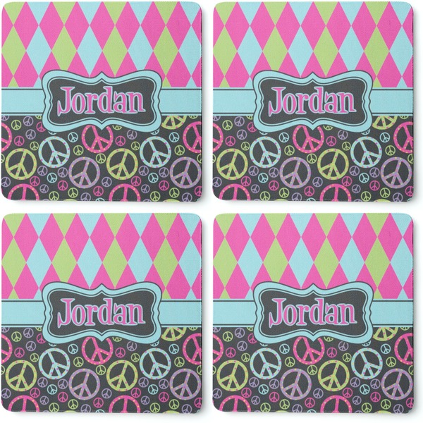Harlequin & Peace Signs Coaster Rubber Back - Apvl