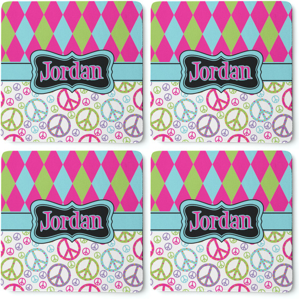 Harlequin & Peace Signs Coaster Rubber Back - Apvl