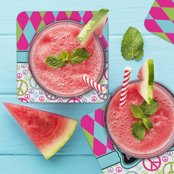 Harlequin & Peace Signs Coaster Set - LIFESTYLE
