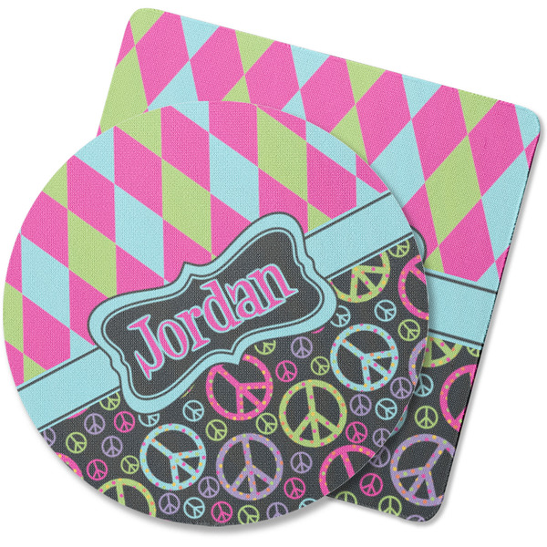 Custom Harlequin & Peace Signs Rubber Backed Coaster (Personalized)