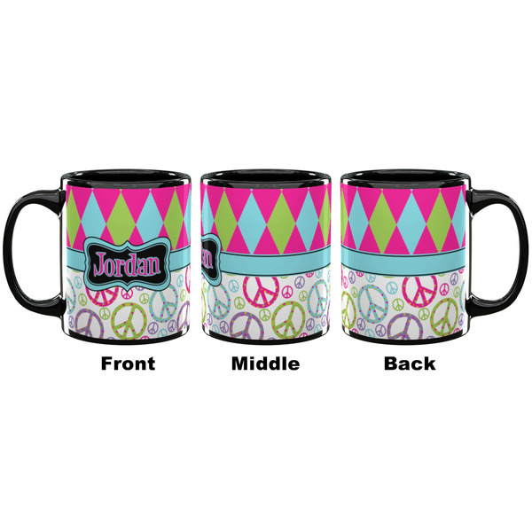 Harlequin & Peace Signs Coffee Mug - 11 oz - Black APPROVAL