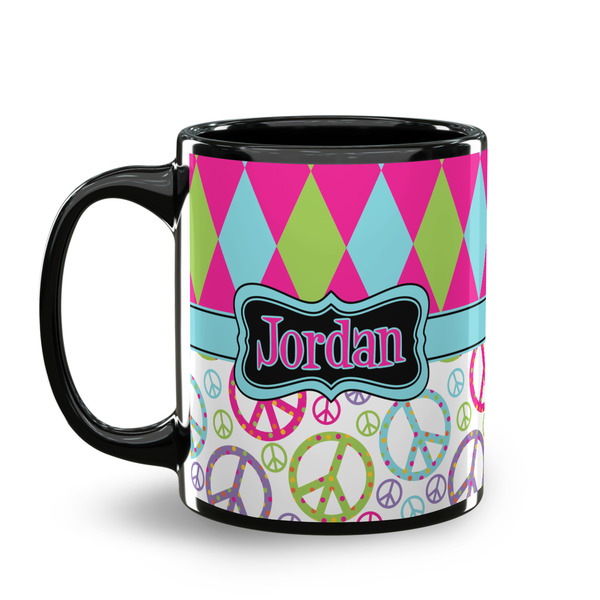 Harlequin & Peace Signs Coffee Mug - 11 oz - Black