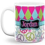 Harlequin & Peace Signs 11 Oz Coffee Mug - White (Personalized)
