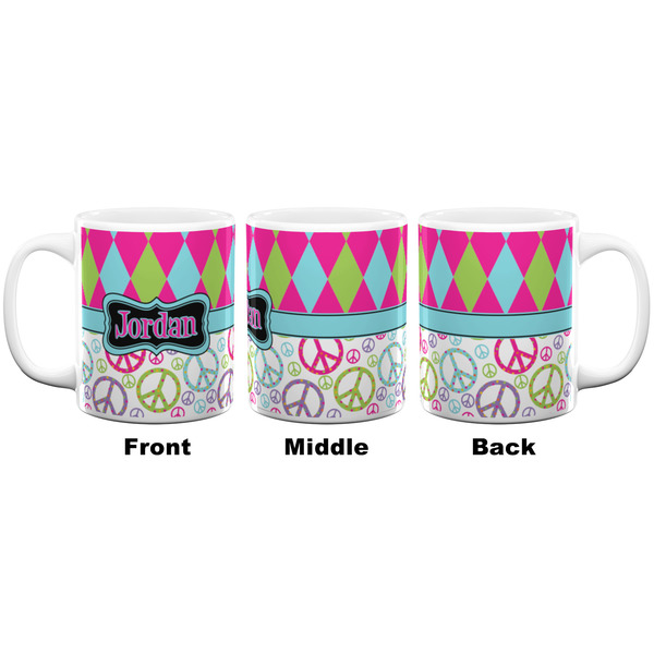 Harlequin & Peace Signs Coffee Mug - 11 oz - White APPROVAL