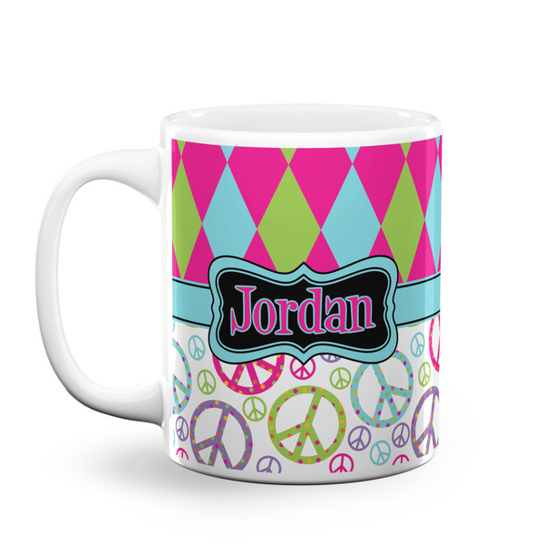 Custom Harlequin & Peace Signs Coffee Mug (Personalized)
