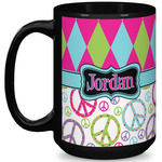 Harlequin & Peace Signs 15 Oz Coffee Mug - Black (Personalized)