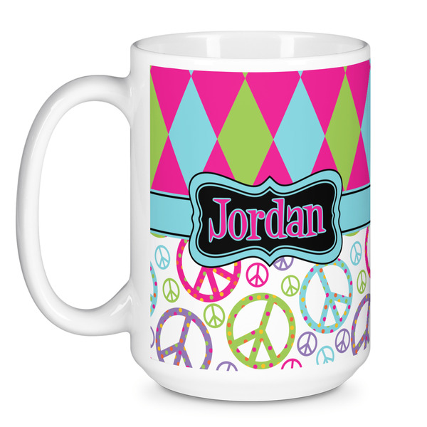 Harlequin & Peace Signs Coffee Mug - 15 oz - White