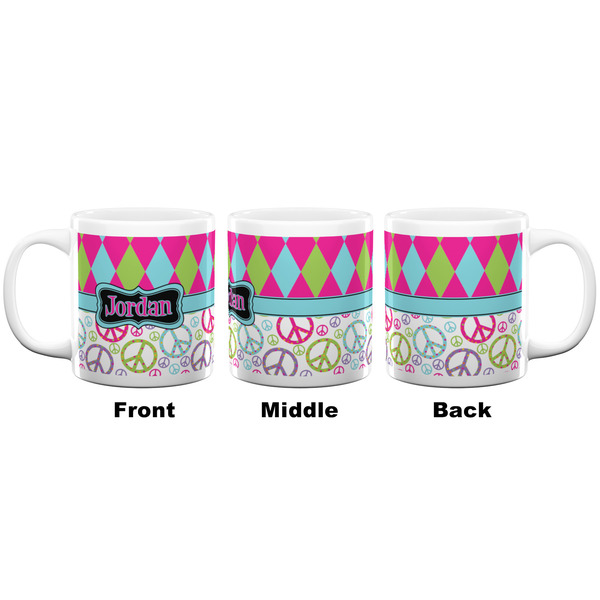 Harlequin & Peace Signs Coffee Mug - 20 oz - White APPROVAL