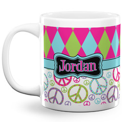 Harlequin & Peace Signs 20 Oz Coffee Mug - White (Personalized)