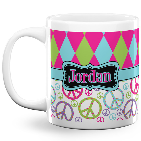 Harlequin & Peace Signs Coffee Mug - 20 oz - White