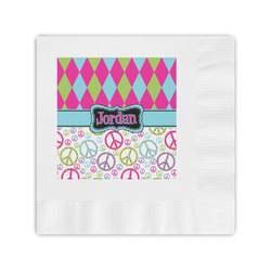 Harlequin & Peace Signs Coined Cocktail Napkins (Personalized)