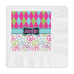 Harlequin & Peace Signs Embossed Decorative Napkins (Personalized)