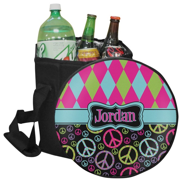 Custom Harlequin & Peace Signs Collapsible Cooler & Seat (Personalized)