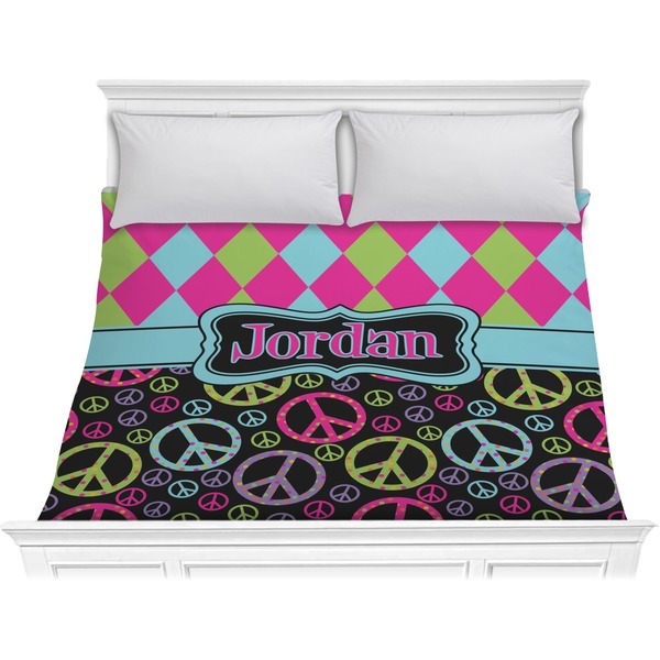 Custom Harlequin & Peace Signs Comforter - King (Personalized)