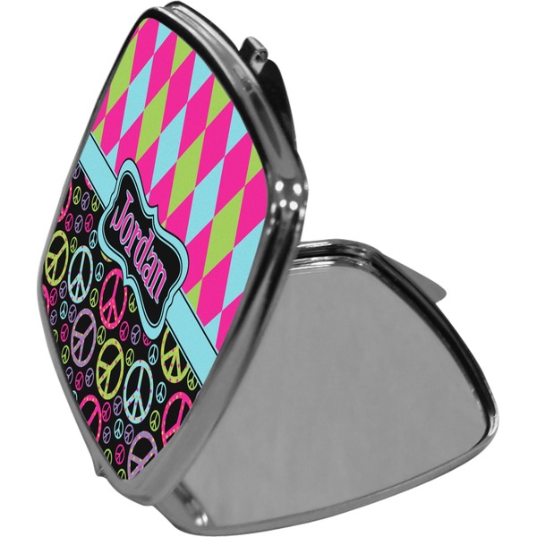 Harlequin & Peace Signs Compact Mirror (Side View)