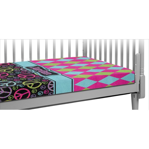 Custom Harlequin & Peace Signs Crib Fitted Sheet (Personalized)