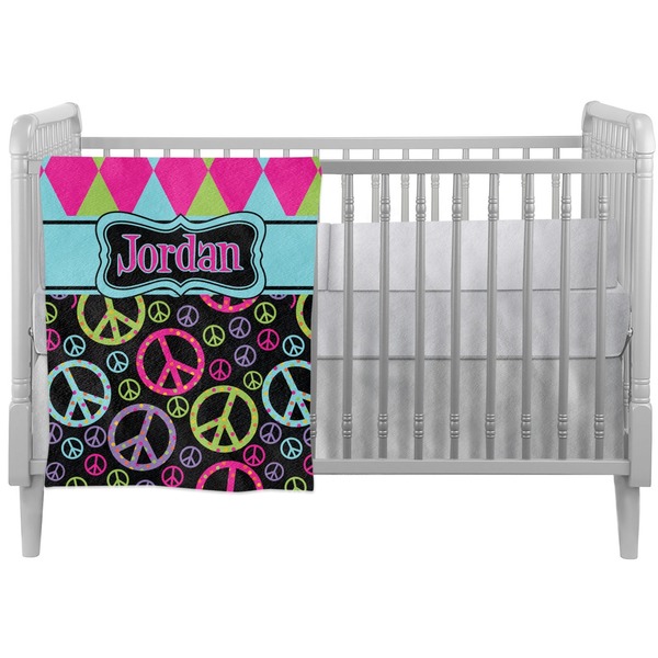 Custom Harlequin & Peace Signs Crib Comforter / Quilt (Personalized)