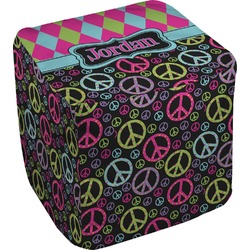 Harlequin & Peace Signs Cube Pouf Ottoman (Personalized)