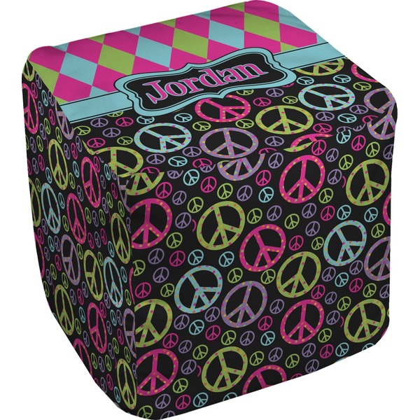 Custom Harlequin & Peace Signs Cube Pouf Ottoman (Personalized)