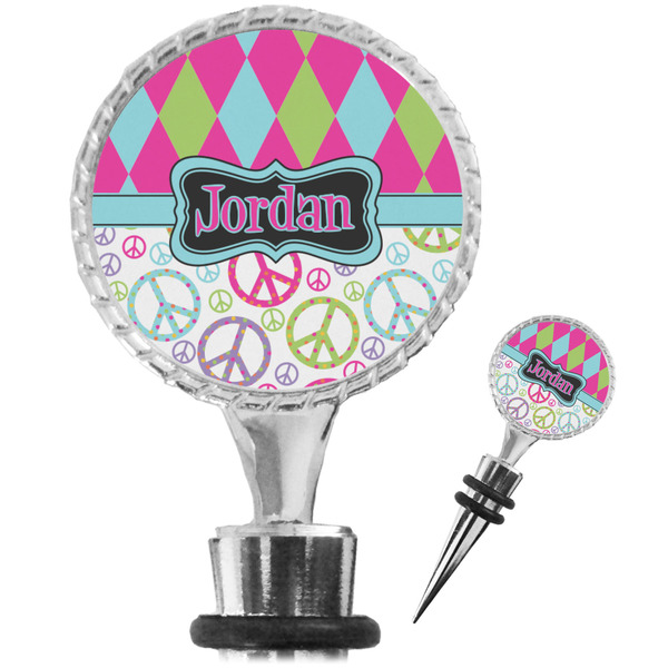 Custom Harlequin & Peace Signs Wine Bottle Stopper (Personalized)