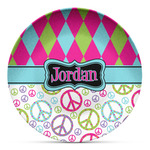 Harlequin & Peace Signs Microwave Safe Plastic Plate - Composite Polymer (Personalized)