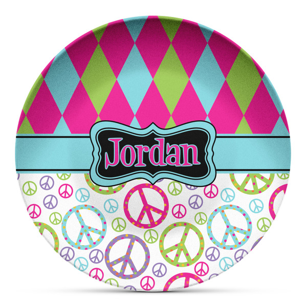 Custom Harlequin & Peace Signs Microwave Safe Plastic Plate - Composite Polymer (Personalized)