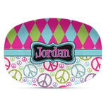 Harlequin & Peace Signs Plastic Platter - Microwave & Oven Safe Composite Polymer (Personalized)