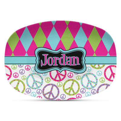 Harlequin & Peace Signs Plastic Platter - Microwave & Oven Safe Composite Polymer (Personalized)
