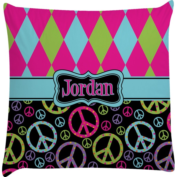 Custom Harlequin & Peace Signs Decorative Pillow Case (Personalized)