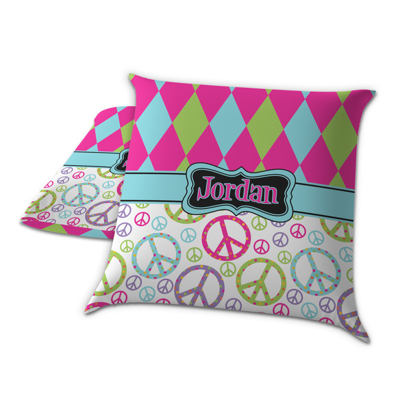 Harlequin & Peace Signs Decorative Pillow Case - TWO