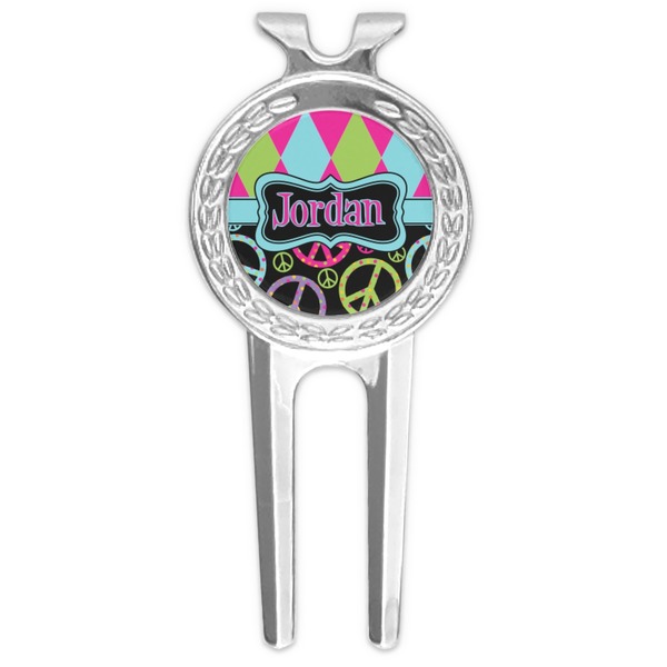 Custom Harlequin & Peace Signs Golf Divot Tool & Ball Marker (Personalized)