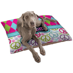 Harlequin & Peace Signs Dog Bed - Large w/ Name or Text