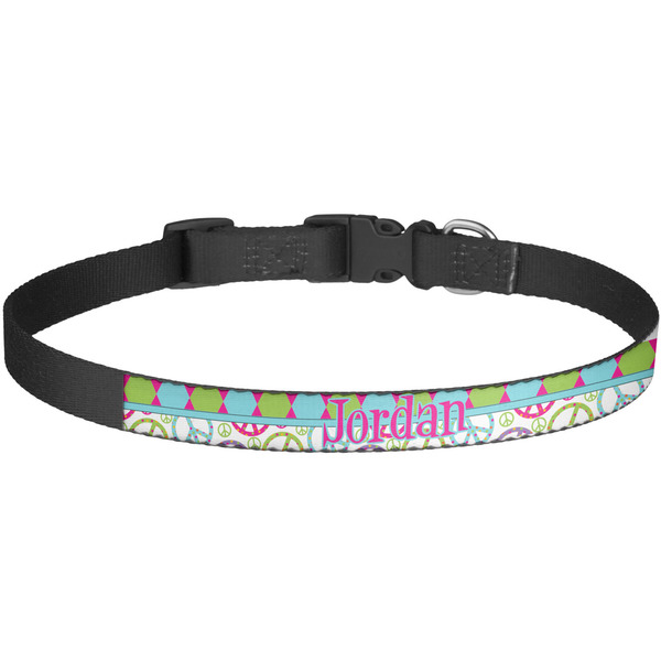 Custom Harlequin & Peace Signs Dog Collar - Large (Personalized)