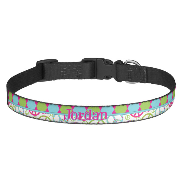 Custom Harlequin & Peace Signs Dog Collar (Personalized)