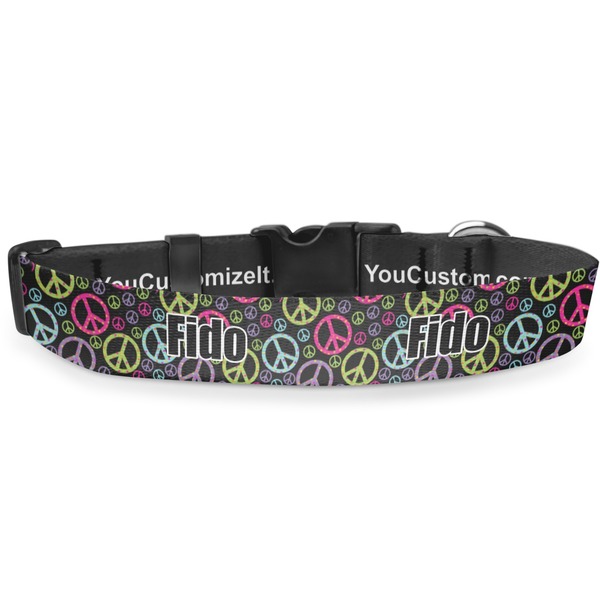 Custom Harlequin & Peace Signs Deluxe Dog Collar - Extra Large (16" to 27") (Personalized)