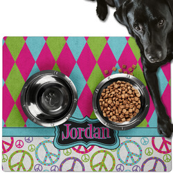 Harlequin & Peace Signs Dog Food Mat - Large w/ Name or Text