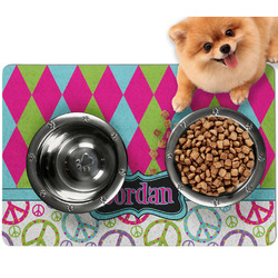 Harlequin & Peace Signs Dog Food Mat - Small w/ Name or Text