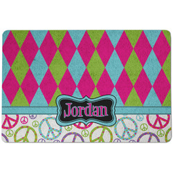 Harlequin & Peace Signs Dog Food Mat w/ Name or Text