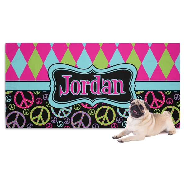Custom Harlequin & Peace Signs Dog Towel (Personalized)