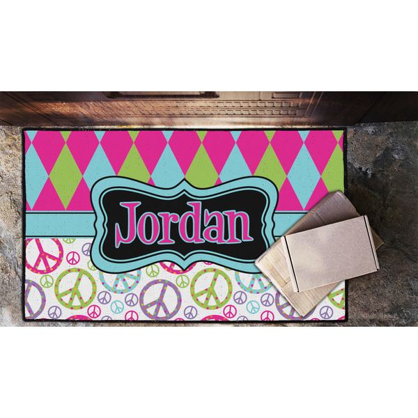 Harlequin & Peace Signs Door Mat - LIFESTYLE (Lrg)
