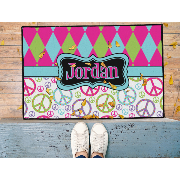 Harlequin & Peace Signs Door Mat - LIFESTYLE (Med)