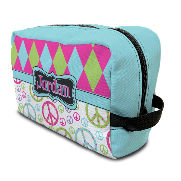 Custom Harlequin & Peace Signs Toiletry Bag / Dopp Kit (Personalized)