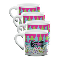 Harlequin & Peace Signs Double Shot Espresso Cups - Set of 4 (Personalized)
