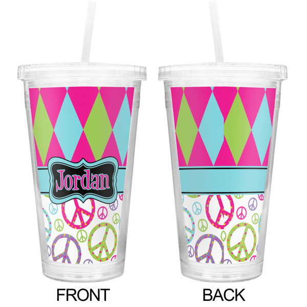 Harlequin & Peace Signs Double Wall Tumbler with Straw - Approval